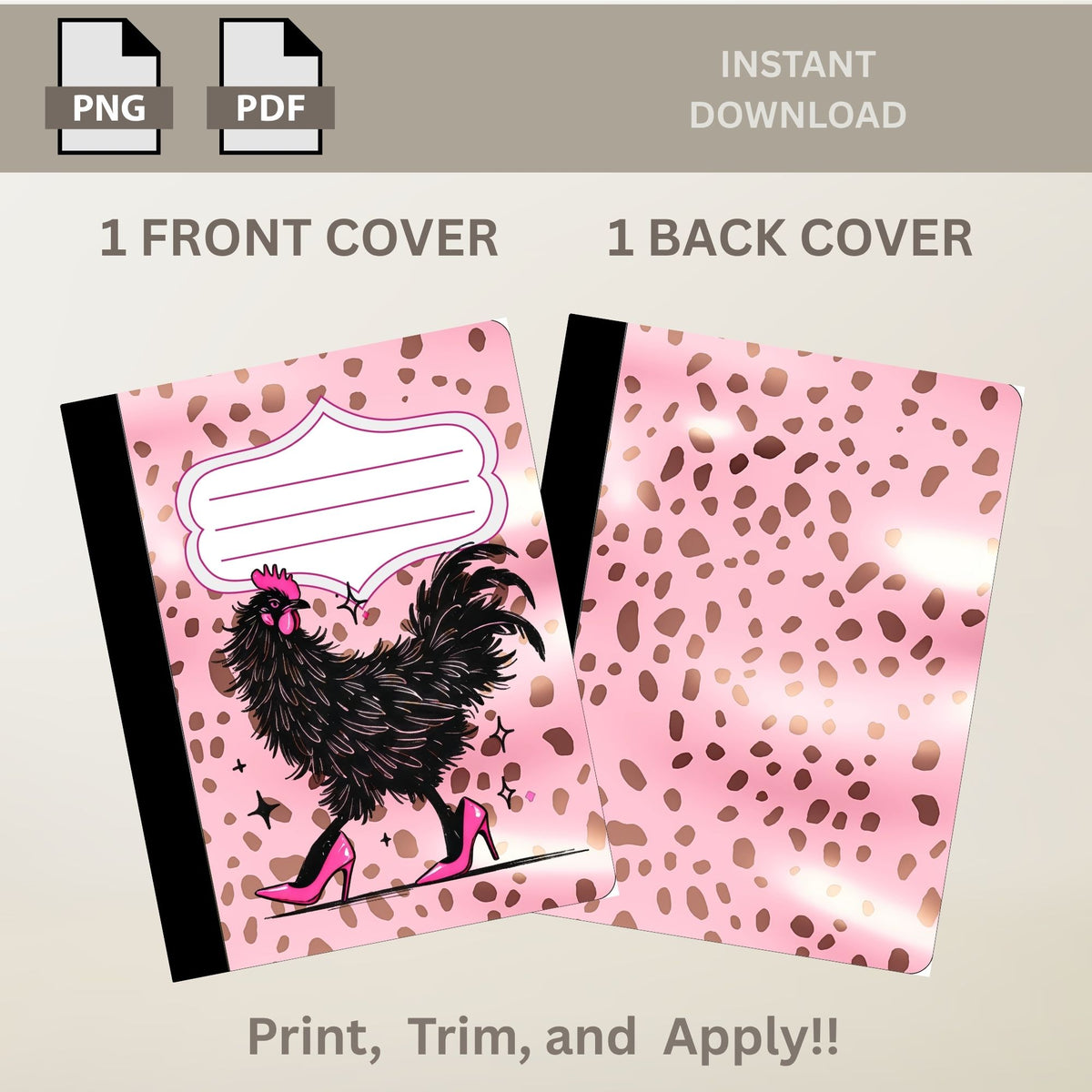 Chicken Diva Composition Notebook Cover PNG PDF- Printable Back To School (Digital Download)