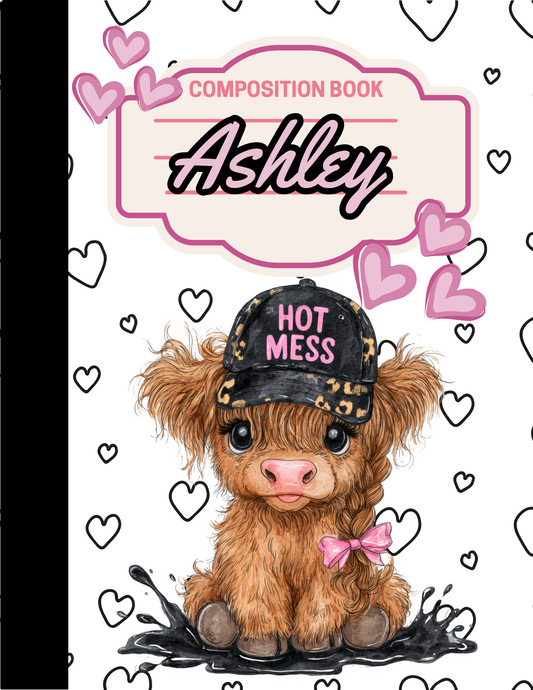 Composition Notebook Custom Pink Hot Mess Highland Cow