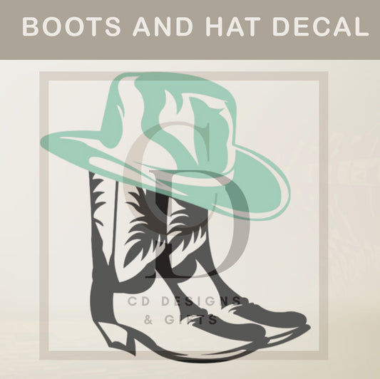 Cowboy Boots Hat Vinyl Decal Personalized